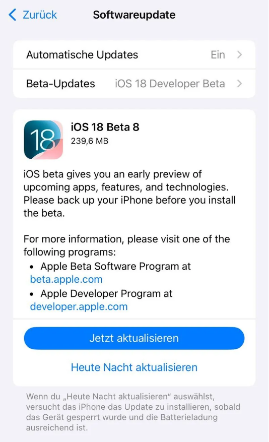 凉城苹果手机维修分享苹果 iOS / iPadOS 18 开发者预览版 Beta 8 发布 