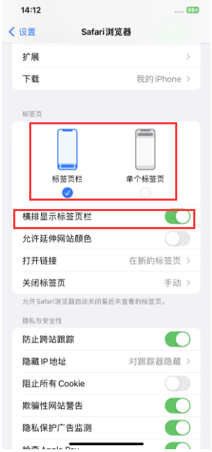 凉城苹果手机维修分享Safari浏览器如何切换标签栏位置 